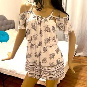 White and grey over the shoulder romper